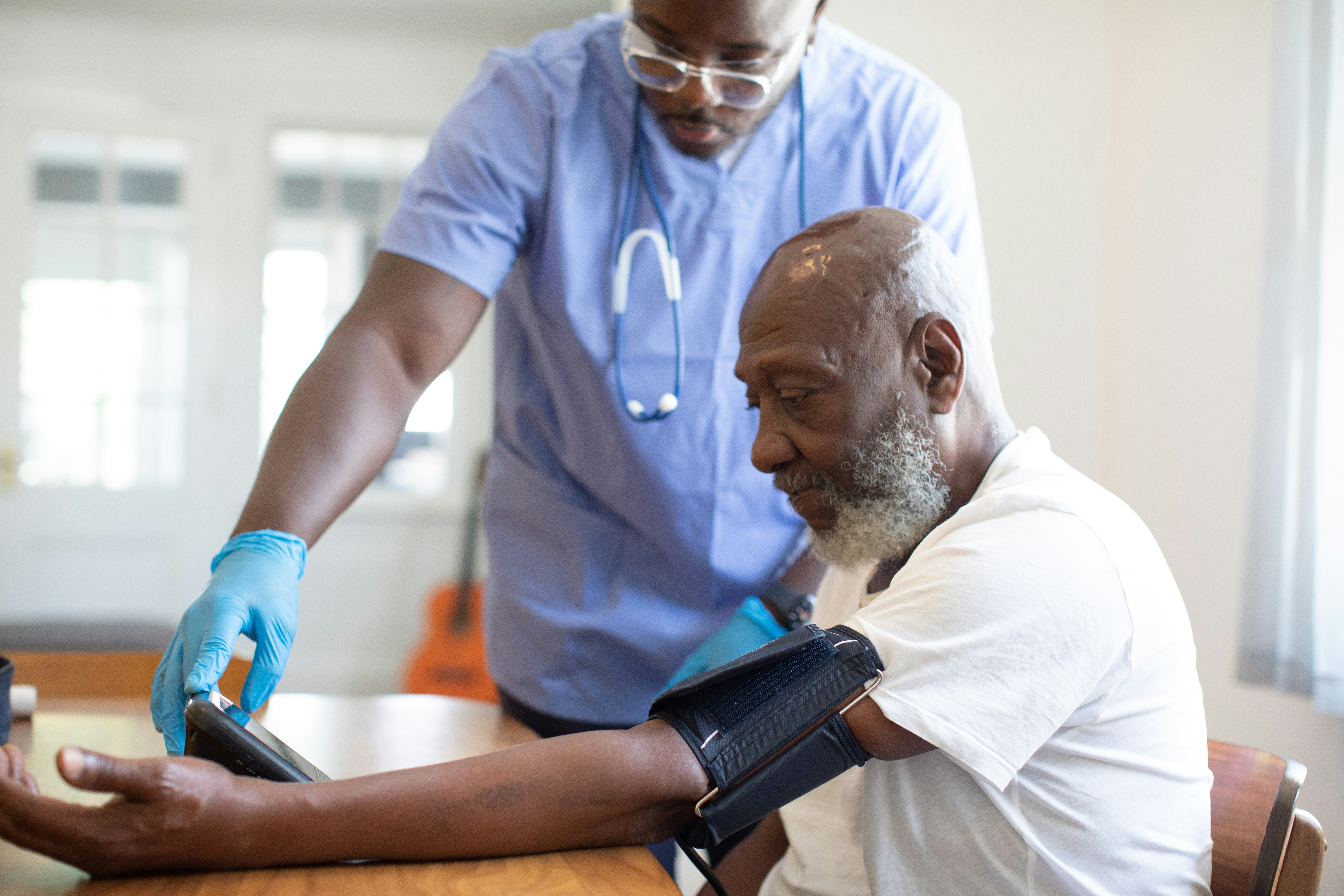 Carer helping a client