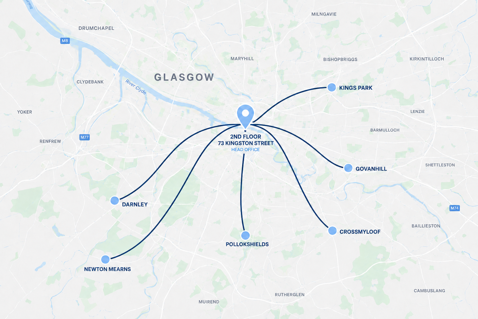 Map of Platinum Carers service areas across Glasgow